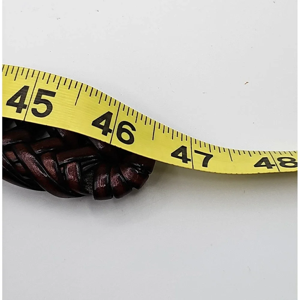 Braided Genuine Leather Belt Brown Silver Buckle Adjustable up 48